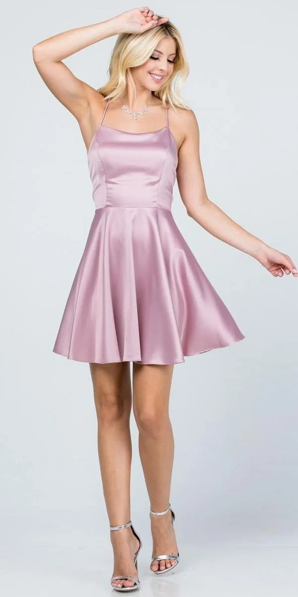 La Scala 25713 Short Fit and Flare Dress Spaghetti Straps Criss Cross Back