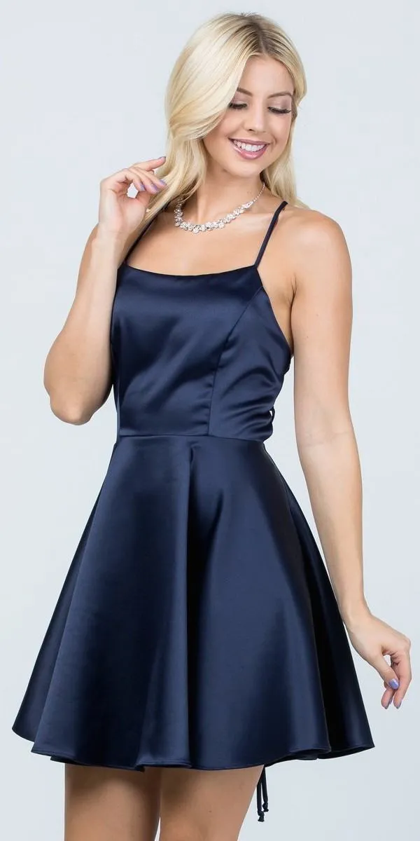 La Scala 25713 Short Fit and Flare Dress Spaghetti Straps Criss Cross Back