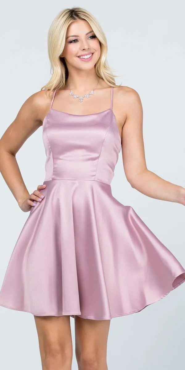 La Scala 25713 Short Fit and Flare Dress Spaghetti Straps Criss Cross Back