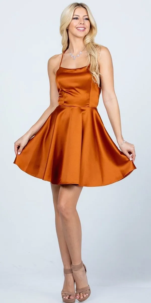 La Scala 25713 Short Fit and Flare Dress Spaghetti Straps Criss Cross Back
