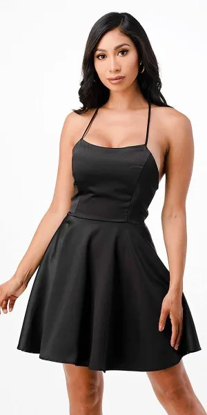 La Scala 25713 Short Fit and Flare Dress Spaghetti Straps Criss Cross Back
