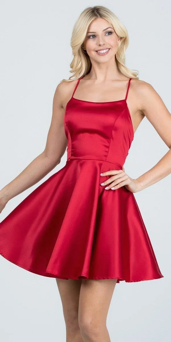 La Scala 25713 Short Fit and Flare Dress Spaghetti Straps Criss Cross Back