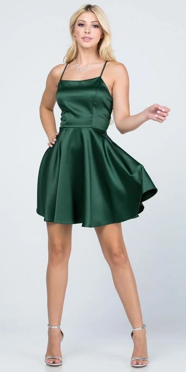 La Scala 25713 Short Fit and Flare Dress Spaghetti Straps Criss Cross Back