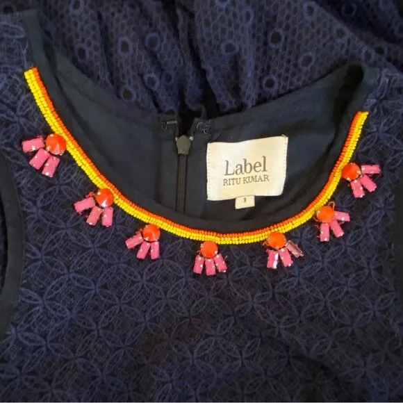 Label by Ritu Kumar Beaded Embroidered Sleeveless Fit Flare Dress Sz XS