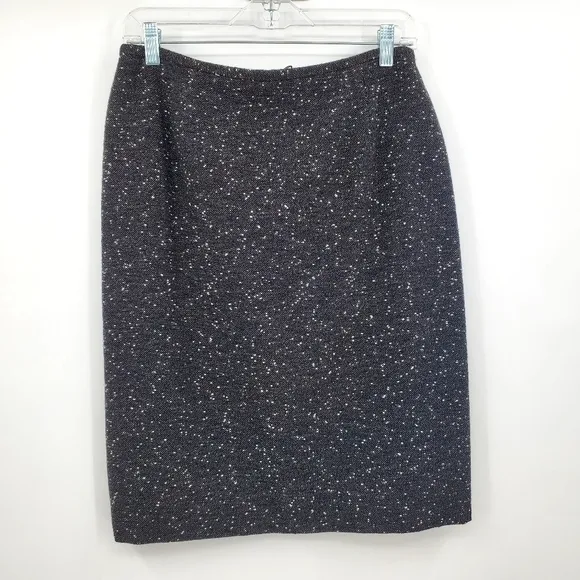 Lafayette 148 New York Virgin Wool Mix Black / White Tweed Pencil Skirt