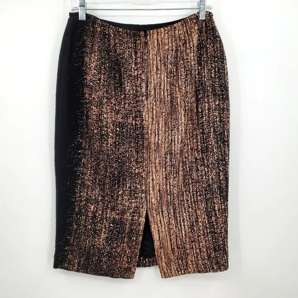 Lafayette 148 New York Wool Mix Brown Black Tweed Pencil Skirt