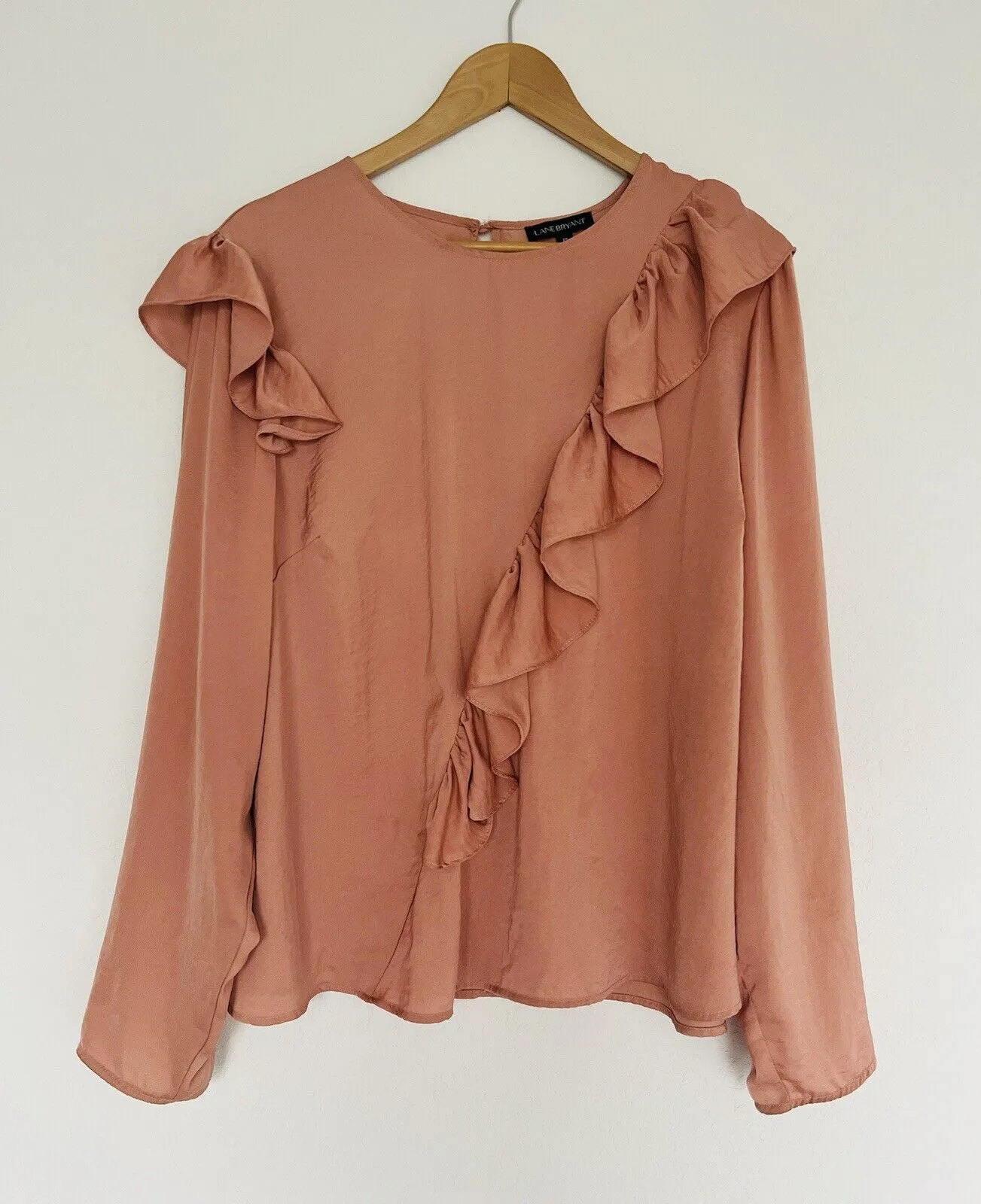 LANE BRYANT Blush Pink Long Sleeve Ruffled Blouse Plus Sz 18 Top Career Office