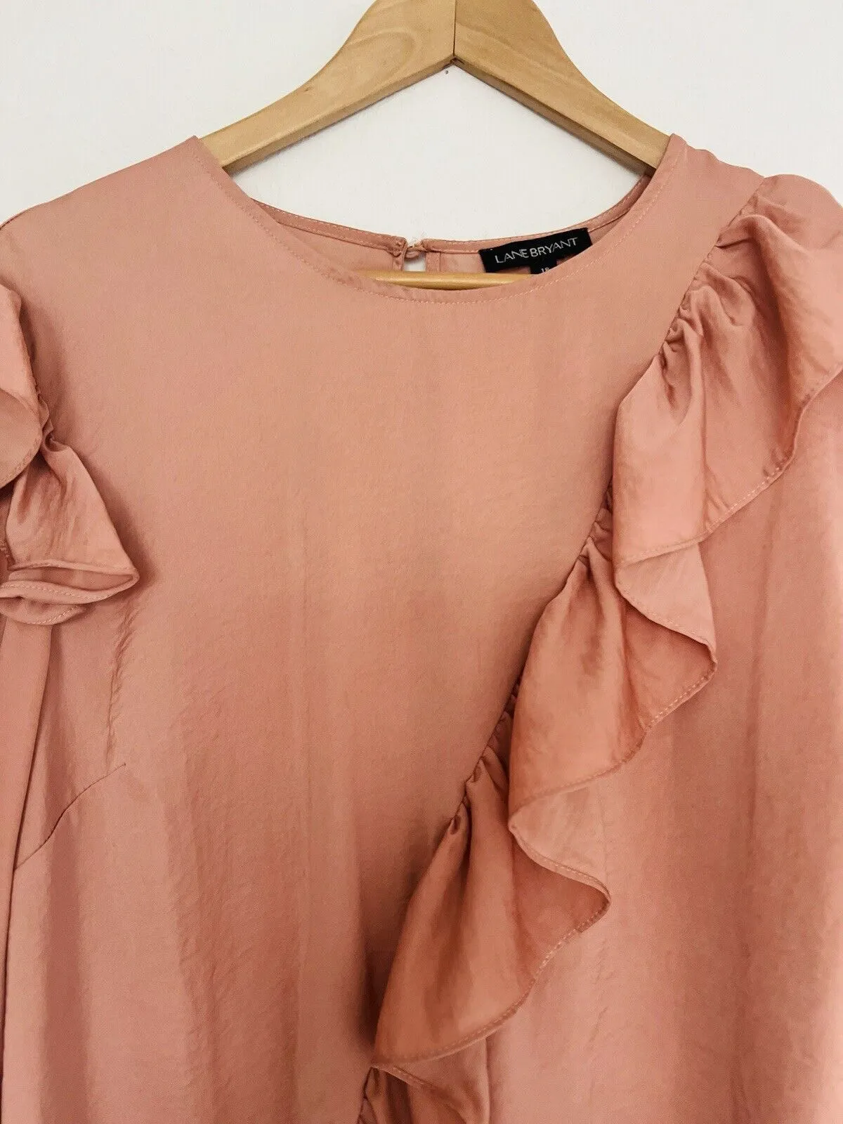 LANE BRYANT Blush Pink Long Sleeve Ruffled Blouse Plus Sz 18 Top Career Office