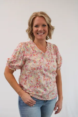 LAUREEN FLORAL VNECK BLOUSE