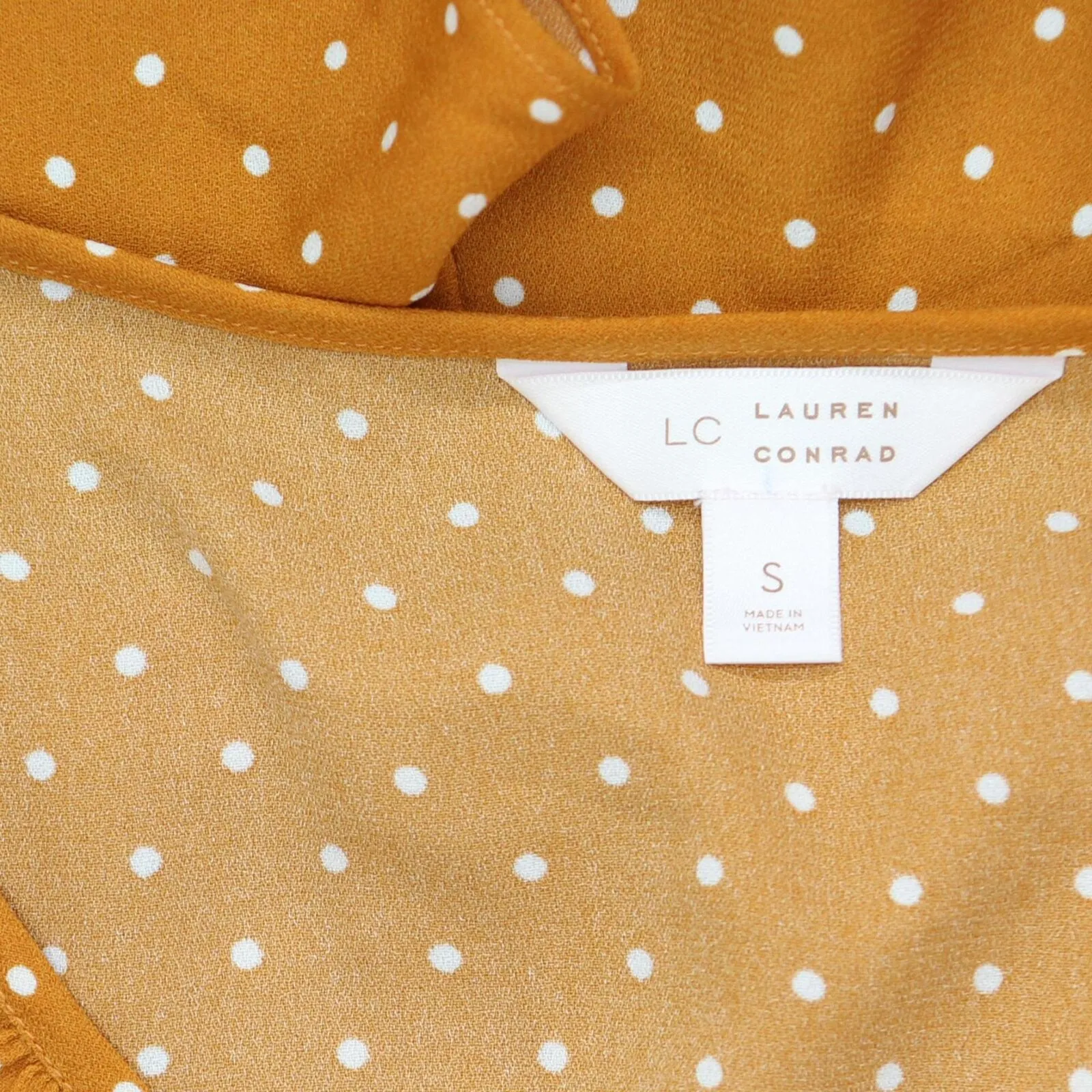 Lauren Conrad Polka Dot Ruffle Front Sleeveless Shirt Rust Orange / White S
