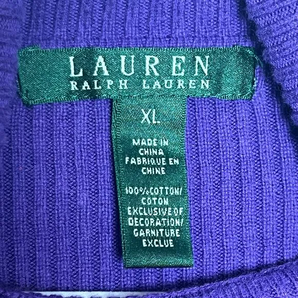 Lauren Ralph Lauren  Purple Ribbed Turtleneck Sweater XL
