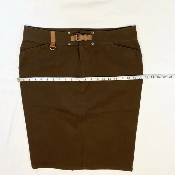 Lauren Ralph Lauren Vintage Brown Belted Pencil Skirt Size 12 Pockets Back Slit