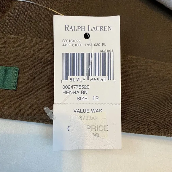 Lauren Ralph Lauren Vintage Brown Belted Pencil Skirt Size 12 Pockets Back Slit