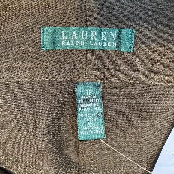 Lauren Ralph Lauren Vintage Brown Belted Pencil Skirt Size 12 Pockets Back Slit
