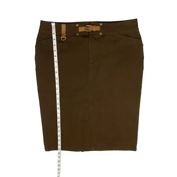 Lauren Ralph Lauren Vintage Brown Belted Pencil Skirt Size 12 Pockets Back Slit
