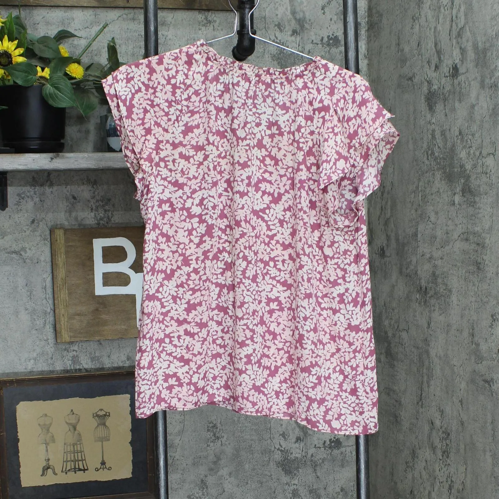 :LC Lauren Conrad Unlined Ruffle Trim Blouse Shirt Top Purple Pink Multi M