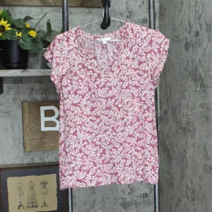 :LC Lauren Conrad Unlined Ruffle Trim Blouse Shirt Top Purple Pink Multi M