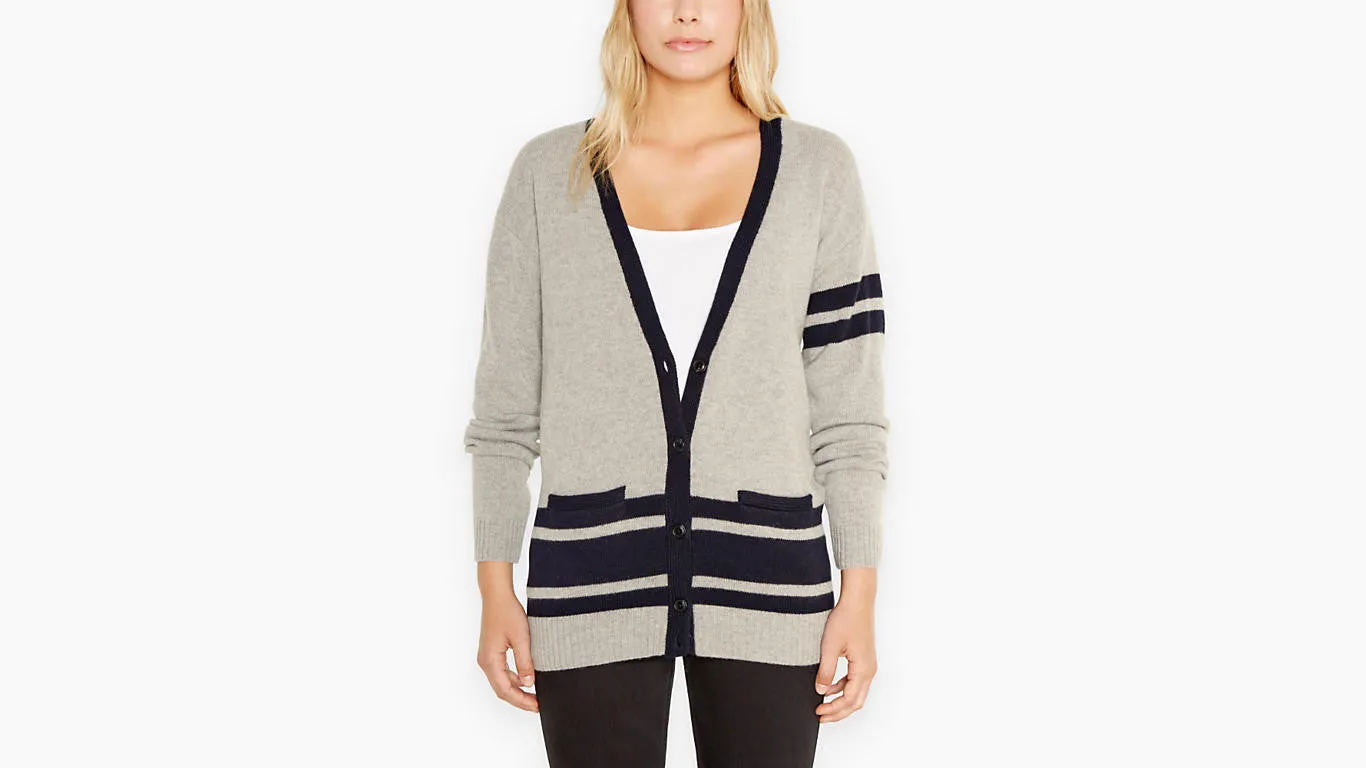 Levi's Wool Striped Boyfriend Fit V-Neck Cardigan Sweater Size XS