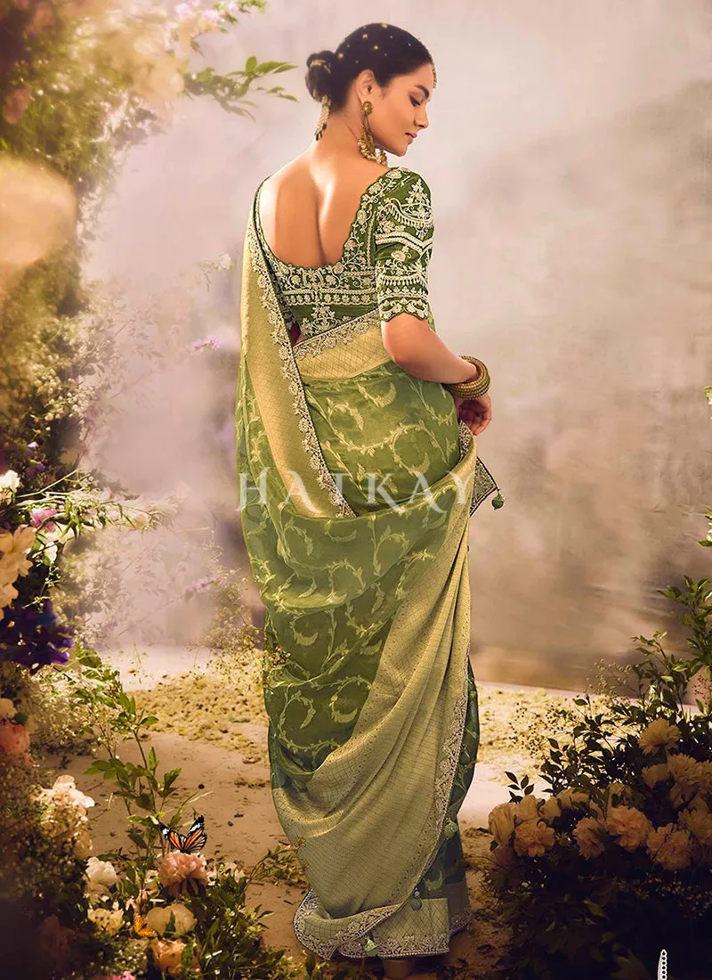 Light Green Embroidery Banarasi Saree