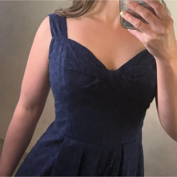 Lilly Pulitzer Cyndi Eyelet Fit Flare Dress Navy Blue Size 10 Summer Lace