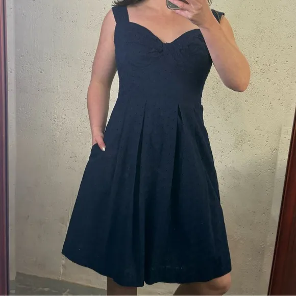 Lilly Pulitzer Cyndi Eyelet Fit Flare Dress Navy Blue Size 10 Summer Lace