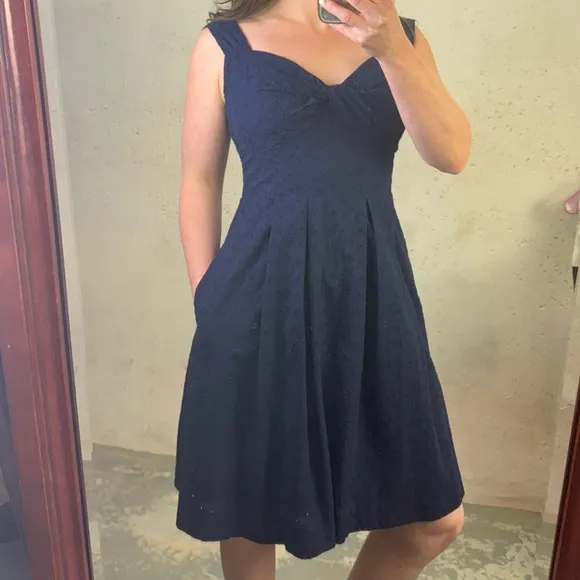 Lilly Pulitzer Cyndi Eyelet Fit Flare Dress Navy Blue Size 10 Summer Lace