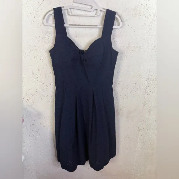 Lilly Pulitzer Cyndi Eyelet Fit Flare Dress Navy Blue Size 10 Summer Lace