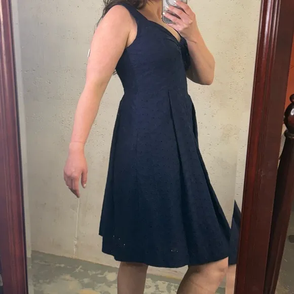 Lilly Pulitzer Cyndi Eyelet Fit Flare Dress Navy Blue Size 10 Summer Lace