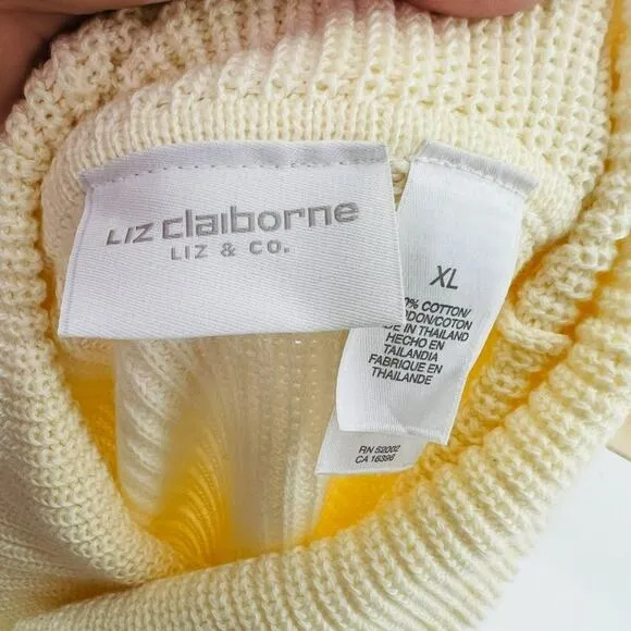 Liz Claiborne Cream Ribbed Sweater Turtleneck Pullover Womens Xlarge