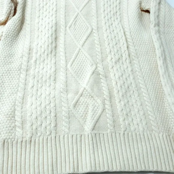 L.L.Bean Merino Wool Cable Knit Cream Turtleneck Sweater Size Large Regular