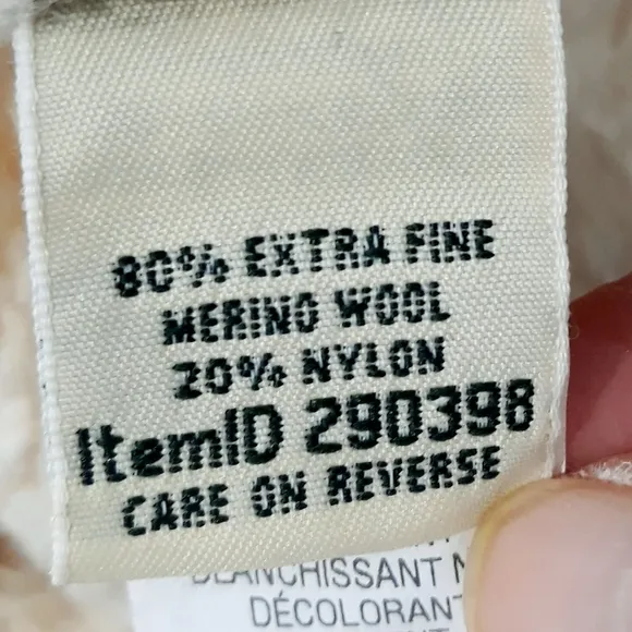 L.L.Bean Merino Wool Cable Knit Cream Turtleneck Sweater Size Large Regular