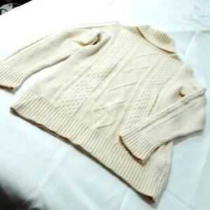 L.L.Bean Merino Wool Cable Knit Cream Turtleneck Sweater Size Large Regular