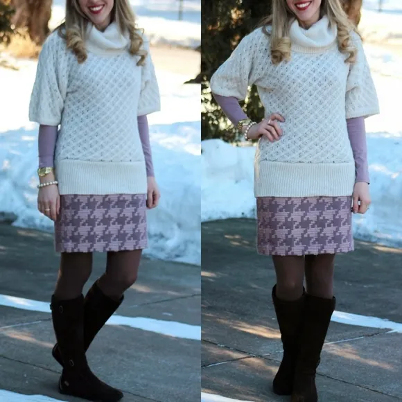 LOFT Houndstooth Ribbon Jacquard Pencil Skirt