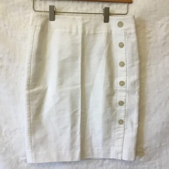 Loft White Button Detail Pencil Skirt