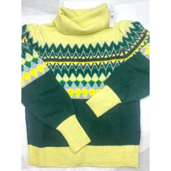 LOFT Women Chevron Stitched Turtleneck Sweater SMALL