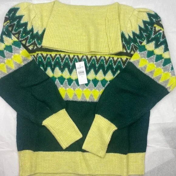 LOFT Women Chevron Stitched Turtleneck Sweater SMALL