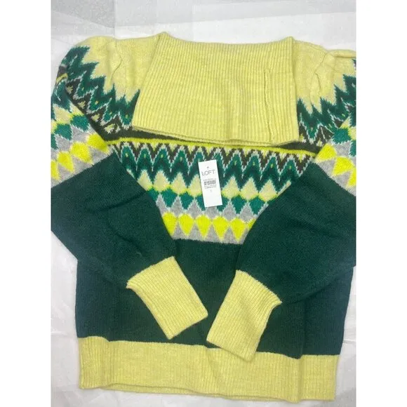 LOFT Women Chevron Stitched Turtleneck Sweater SMALL