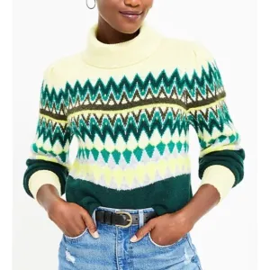 LOFT Women Chevron Stitched Turtleneck Sweater SMALL