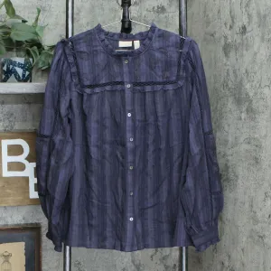LOGO by Lori Goldstein Textured Woven Blouse Graphite Plus 1X
