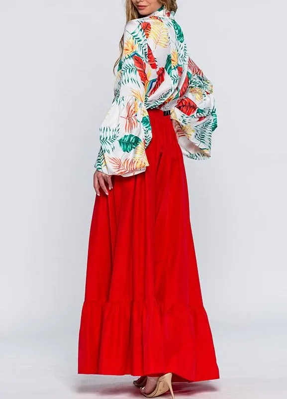 Long Ruffle Sleeves Floral Blouse