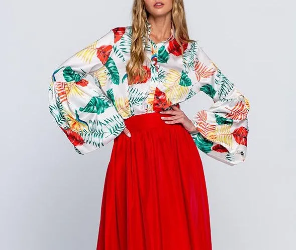 Long Ruffle Sleeves Floral Blouse