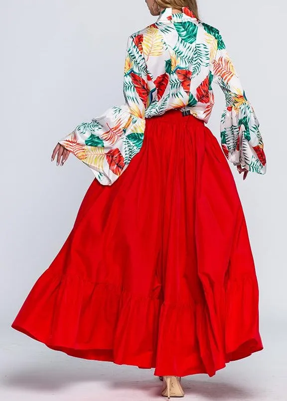 Long Ruffle Sleeves Floral Blouse