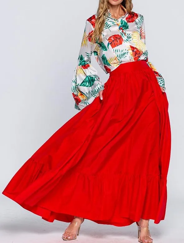 Long Ruffle Sleeves Floral Blouse