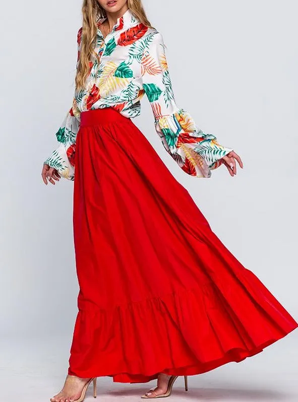 Long Ruffle Sleeves Floral Blouse