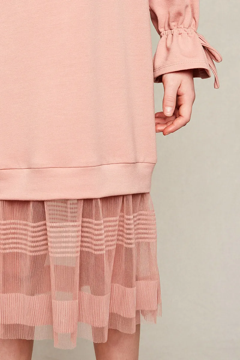 Long Sweater Dress With Tulle Lace Detail