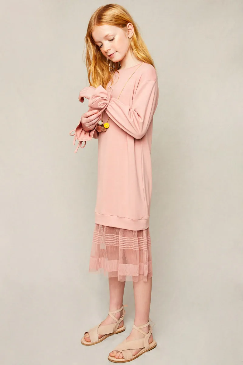 Long Sweater Dress With Tulle Lace Detail