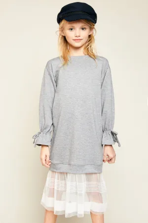 Long Sweater Dress With Tulle Lace Detail