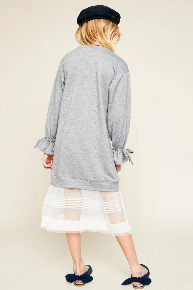 Long Sweater Dress With Tulle Lace Detail