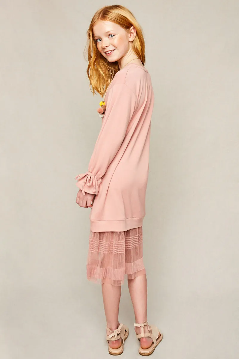 Long Sweater Dress With Tulle Lace Detail