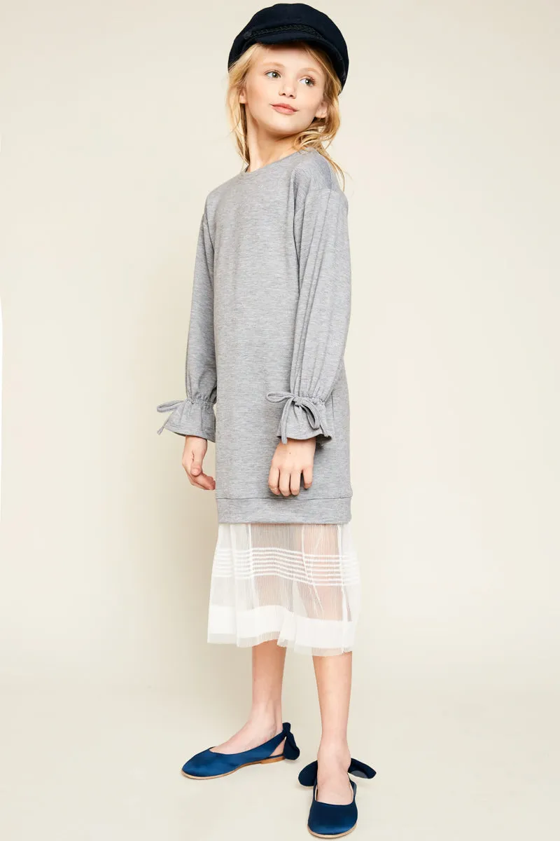 Long Sweater Dress With Tulle Lace Detail